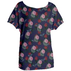 Dark Floral Butterfly Blue Women s Oversized Tee