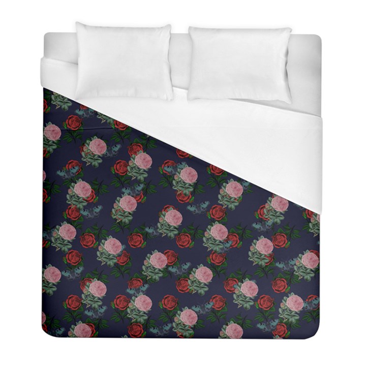 Dark Floral Butterfly Blue Duvet Cover (Full/ Double Size)
