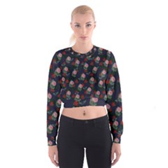 Dark Floral Butterfly Blue Cropped Sweatshirt