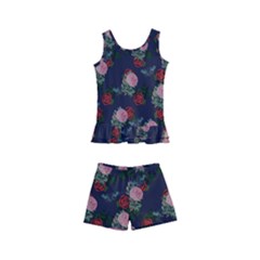 Dark Floral Butterfly Blue Kids  Boyleg Swimsuit