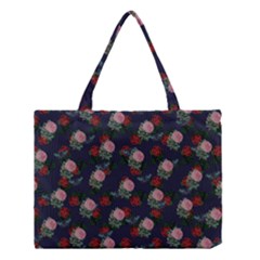 Dark Floral Butterfly Blue Medium Tote Bag