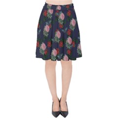 Dark Floral Butterfly Blue Velvet High Waist Skirt