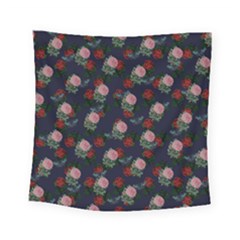 Dark Floral Butterfly Blue Square Tapestry (Small)
