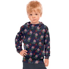 Dark Floral Butterfly Blue Kids  Hooded Pullover