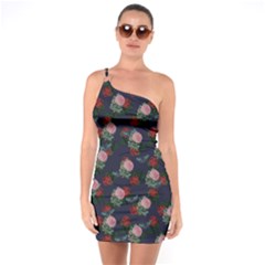 Dark Floral Butterfly Blue One Soulder Bodycon Dress