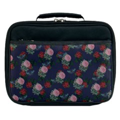 Dark Floral Butterfly Blue Lunch Bag