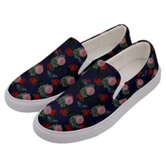 Dark Floral Butterfly Blue Men s Canvas Slip Ons