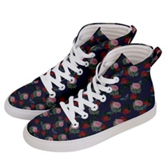 Dark Floral Butterfly Blue Women s Hi-Top Skate Sneakers