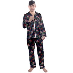 Dark Floral Butterfly Blue Men s Satin Pajamas Long Pants Set