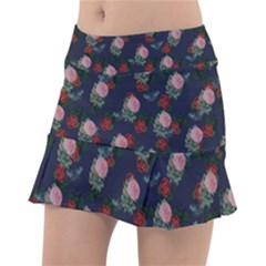 Dark Floral Butterfly Blue Tennis Skorts