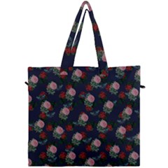 Dark Floral Butterfly Blue Canvas Travel Bag
