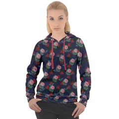 Dark Floral Butterfly Blue Women s Overhead Hoodie