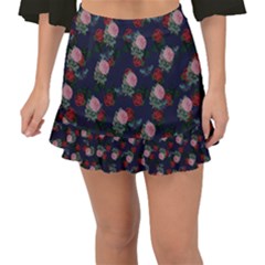 Dark Floral Butterfly Blue Fishtail Mini Chiffon Skirt