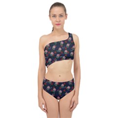 Dark Floral Butterfly Blue Spliced Up Two Piece Swimsuit