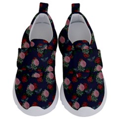 Dark Floral Butterfly Blue Kids  Velcro No Lace Shoes