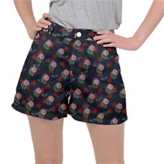 Dark Floral Butterfly Blue Ripstop Shorts