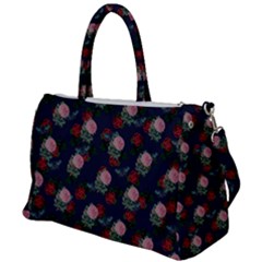 Dark Floral Butterfly Blue Duffel Travel Bag