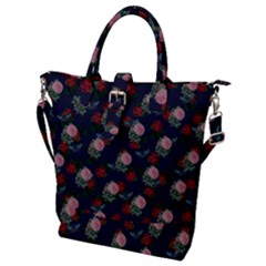Dark Floral Butterfly Blue Buckle Top Tote Bag