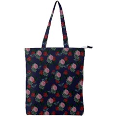 Dark Floral Butterfly Blue Double Zip Up Tote Bag