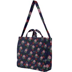 Dark Floral Butterfly Blue Square Shoulder Tote Bag