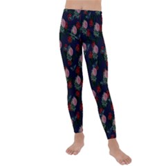 Dark Floral Butterfly Blue Kids  Lightweight Velour Leggings