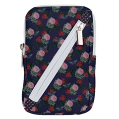 Dark Floral Butterfly Blue Belt Pouch Bag (Large)