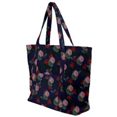 Dark Floral Butterfly Blue Zip Up Canvas Bag