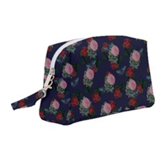 Dark Floral Butterfly Blue Wristlet Pouch Bag (Medium)