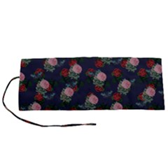 Dark Floral Butterfly Blue Roll Up Canvas Pencil Holder (S)