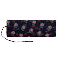 Dark Floral Butterfly Blue Roll Up Canvas Pencil Holder (M)