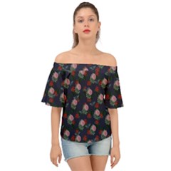 Dark Floral Butterfly Blue Off Shoulder Short Sleeve Top