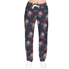 Dark Floral Butterfly Blue Women velvet Drawstring Pants