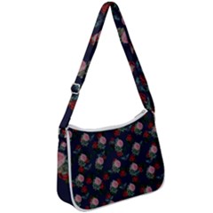 Dark Floral Butterfly Blue Zip Up Shoulder Bag