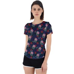 Dark Floral Butterfly Blue Back Cut Out Sport Tee