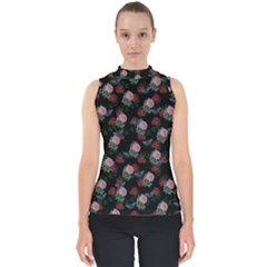 Dark Floral Butterfly Black Mock Neck Shell Top by snowwhitegirl