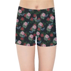 Dark Floral Butterfly Black Kids  Sports Shorts by snowwhitegirl