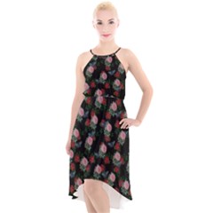 Dark Floral Butterfly Black High-low Halter Chiffon Dress  by snowwhitegirl