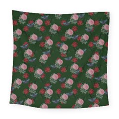 Dark Floral Butterfly Green Square Tapestry (large)