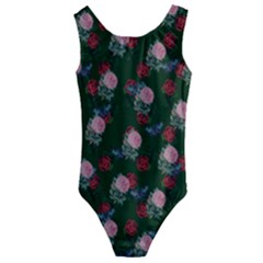 Dark Floral Butterfly Green Kids  Cut-out Back One Piece Swimsuit by snowwhitegirl