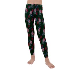 Dark Floral Butterfly Green Kids  Lightweight Velour Leggings