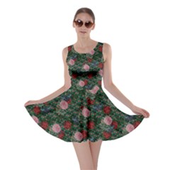 Dark Floral Butterfly Teal Bats Lip Green Skater Dress