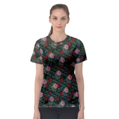 Dark Floral Butterfly Teal Bats Lip Green Women s Sport Mesh Tee