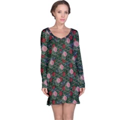 Dark Floral Butterfly Teal Bats Lip Green Long Sleeve Nightdress