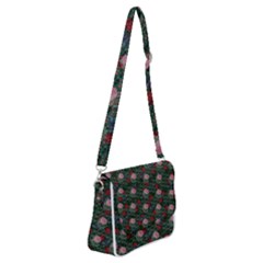 Dark Floral Butterfly Teal Bats Lip Green Shoulder Bag with Back Zipper