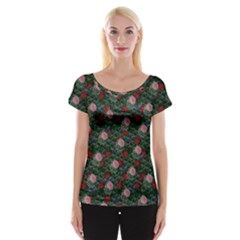 Dark Floral Butterfly Teal Bats Lip Green Cap Sleeve Top