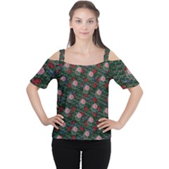 Dark Floral Butterfly Teal Bats Lip Green Cutout Shoulder Tee