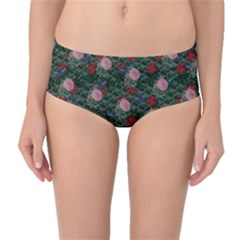 Dark Floral Butterfly Teal Bats Lip Green Mid-waist Bikini Bottoms by snowwhitegirl