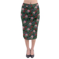 Dark Floral Butterfly Teal Bats Lip Green Midi Pencil Skirt