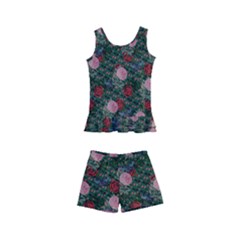 Dark Floral Butterfly Teal Bats Lip Green Kids  Boyleg Swimsuit