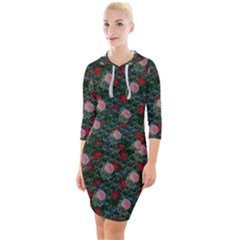 Dark Floral Butterfly Teal Bats Lip Green Quarter Sleeve Hood Bodycon Dress